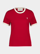 Ami Paris Ruby Red Contrast Cotton T-Shirt