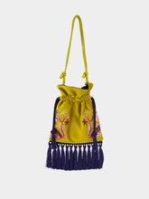 Paula Fukuro Yellow Embroidered Velvet Bag with Tassel