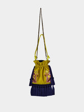Paula Fukuro Yellow Embroidered Velvet Bag with Tassel