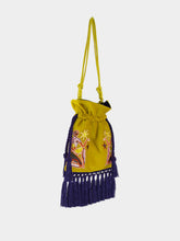 Paula Fukuro Yellow Embroidered Velvet Bag with Tassel