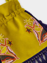 Paula Fukuro Yellow Embroidered Velvet Bag with Tassel