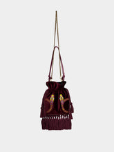 Paula Fukuro Purple Embroidered Velvet Bag with Tassel
