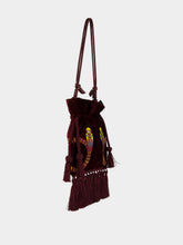 Paula Fukuro Purple Embroidered Velvet Bag with Tassel