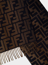 Fendi Brown and Blue FF Wool Cashmere Scarf