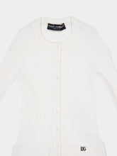Dolce & Gabbana White Ribbed Viscose Sweater with Metal Logo Pin