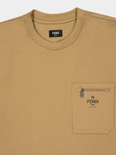 Fendi Camel Brown T-Shirt with Logo Pocket