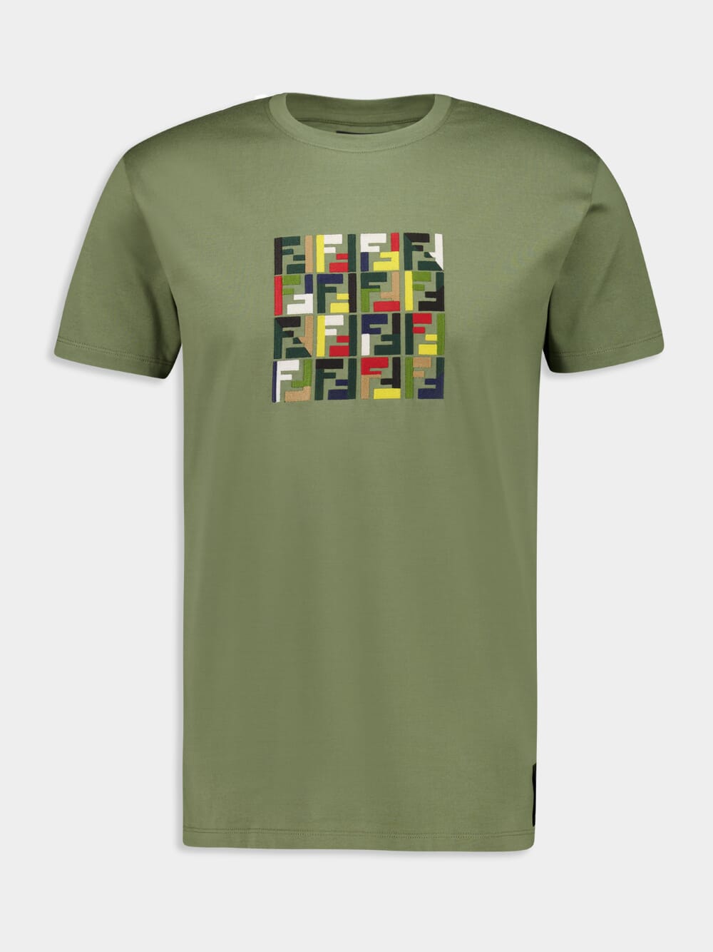 Olive Green Cotton T-Shirt with FF Embroidery