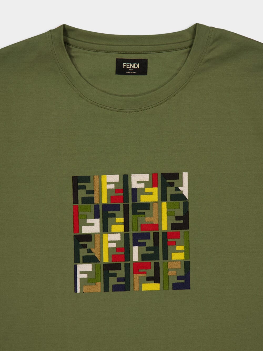 Olive Green Cotton T-Shirt with FF Embroidery