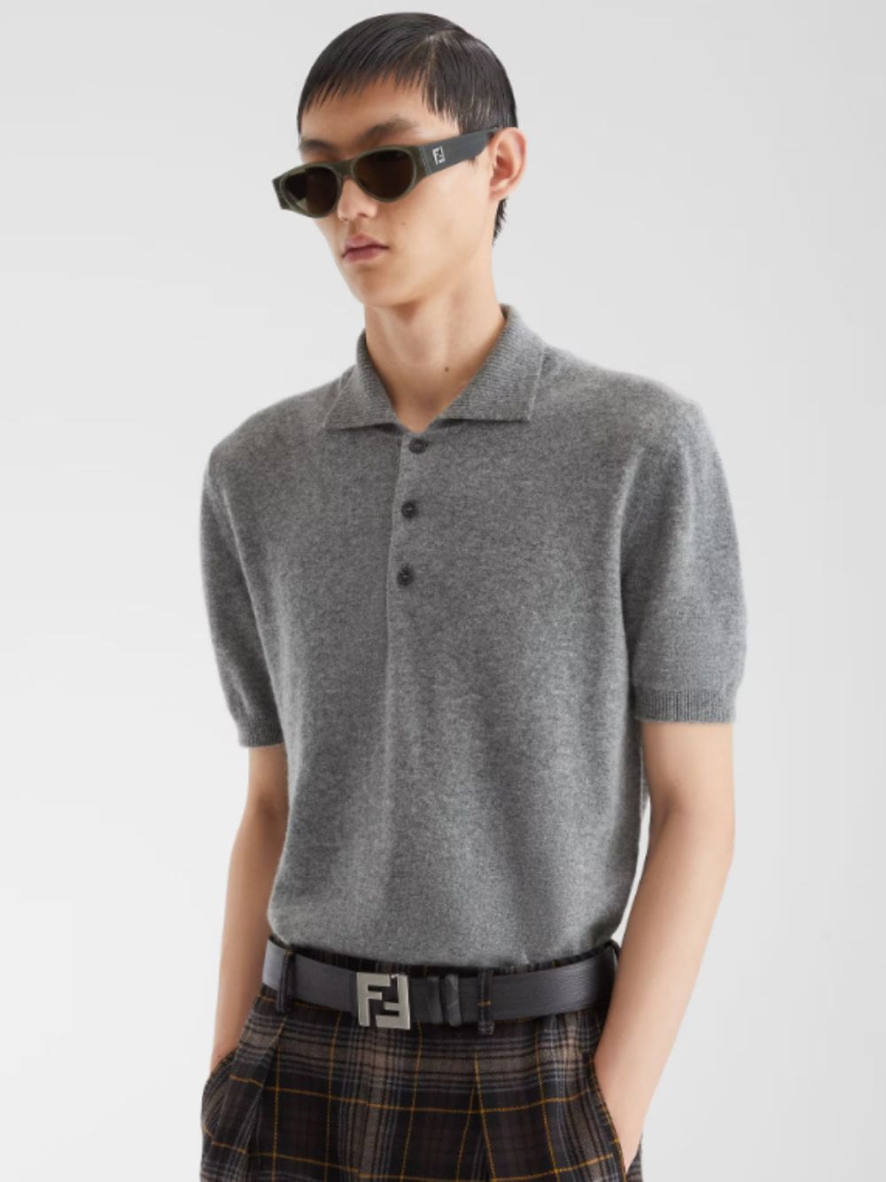 Grey Wool Polo Shirt