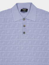 Fendi Light Blue FF Knit Cotton Polo Shirt