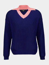 Fendi Blue and Pink Openwork Cotton Oversized Jumper
