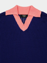 Fendi Blue and Pink Openwork Cotton Oversized Jumper