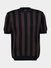 Fendi Brown and Blue Pequin Silk Cotton Jumper