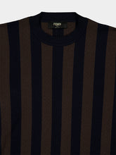 Fendi Brown and Blue Pequin Silk Cotton Jumper