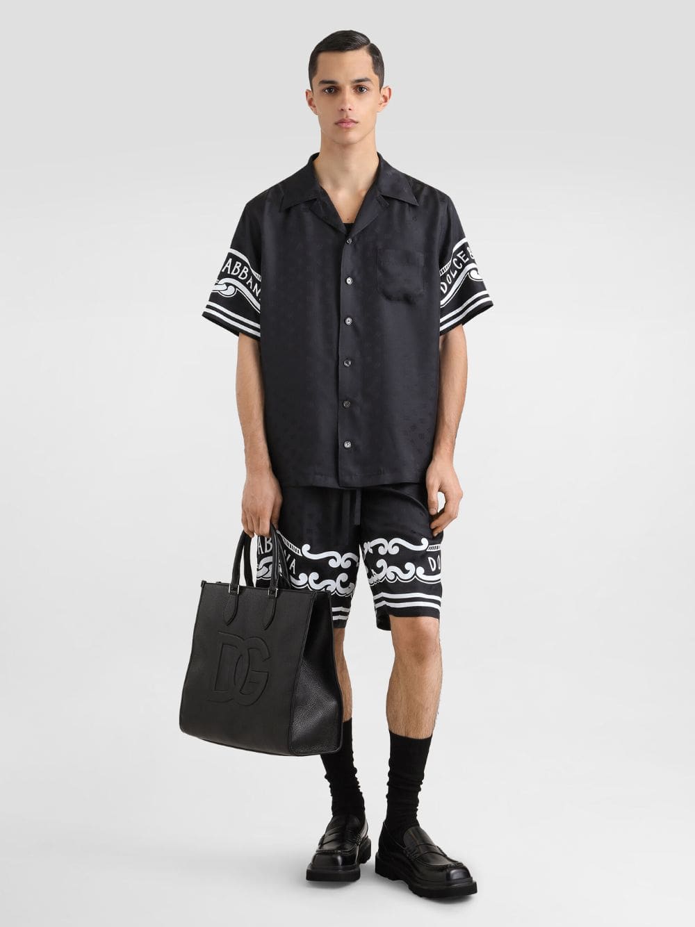 Black Silk Hawaiian Shirt with Bandana Print