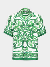 Dolce & Gabbana Green Majolica Print Silk Twill Hawaiian Shirt