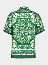 Dolce & Gabbana Green Majolica Print Silk Twill Hawaiian Shirt