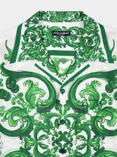 Dolce & Gabbana Green Majolica Print Silk Twill Hawaiian Shirt