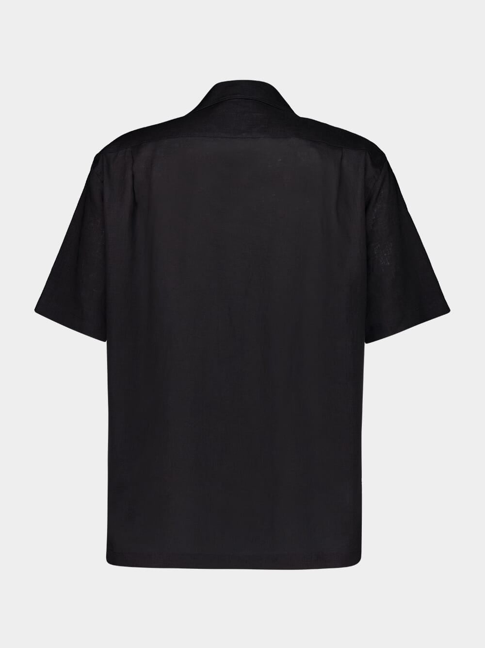 Black Linen Short Sleeve Button-Up Shirt