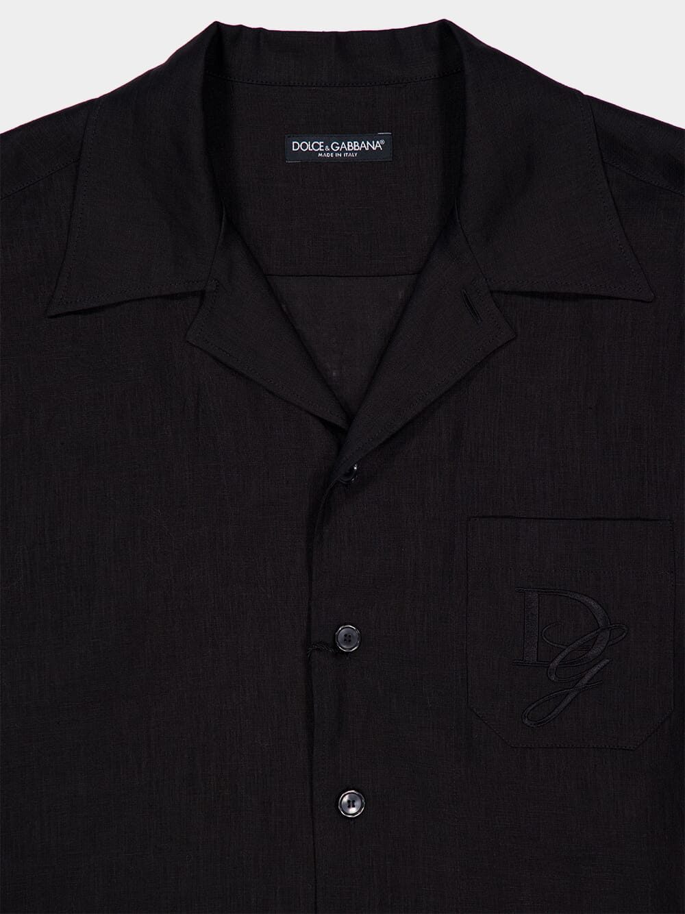 Black Linen Short Sleeve Button-Up Shirt