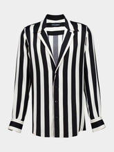 Dolce & Gabbana Black and White Silk Charmeuse V-Neck Shirt