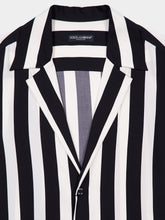 Dolce & Gabbana Black and White Silk Charmeuse V-Neck Shirt