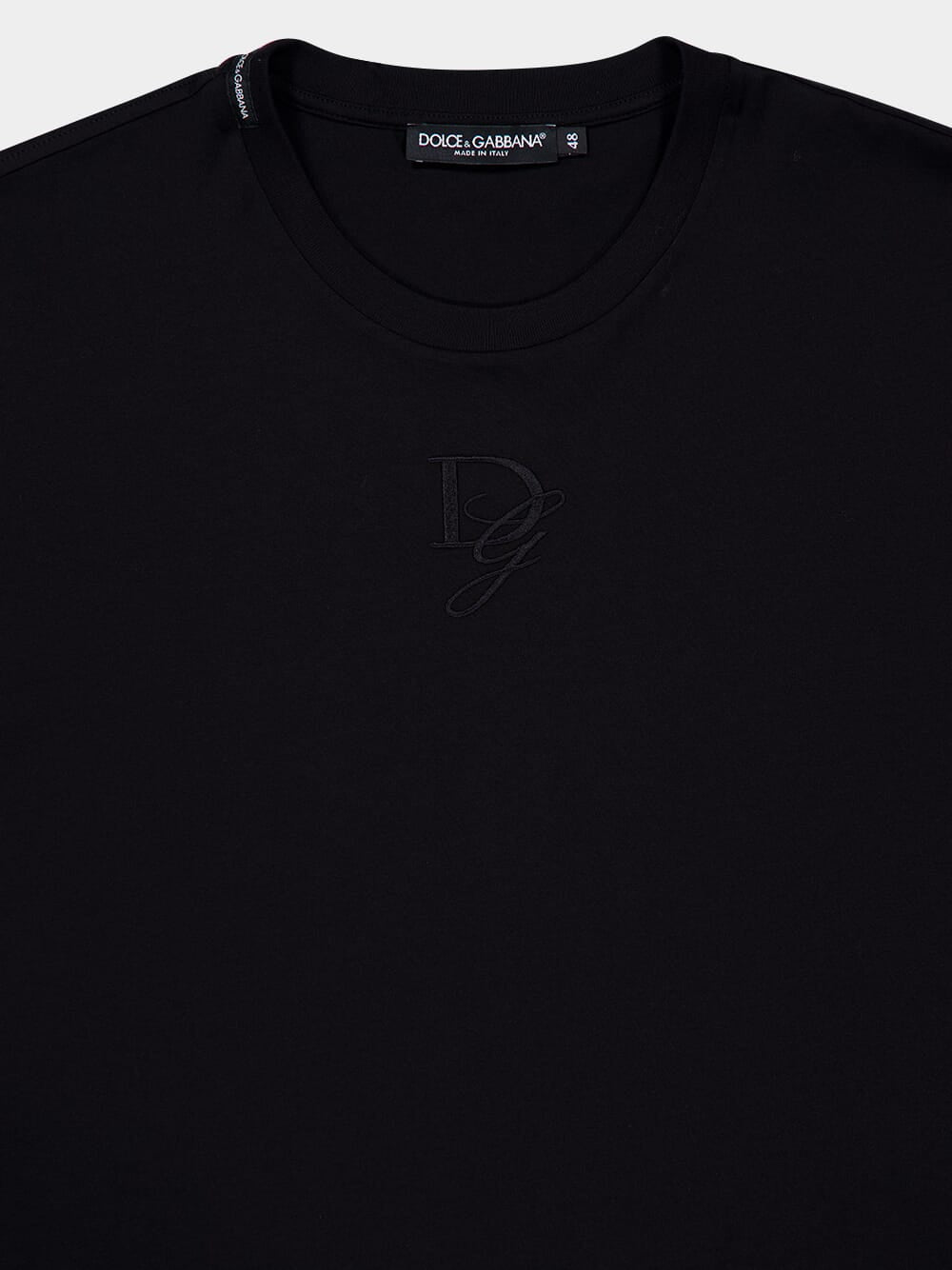 Black Cotton T-shirt with Logo Embroidery