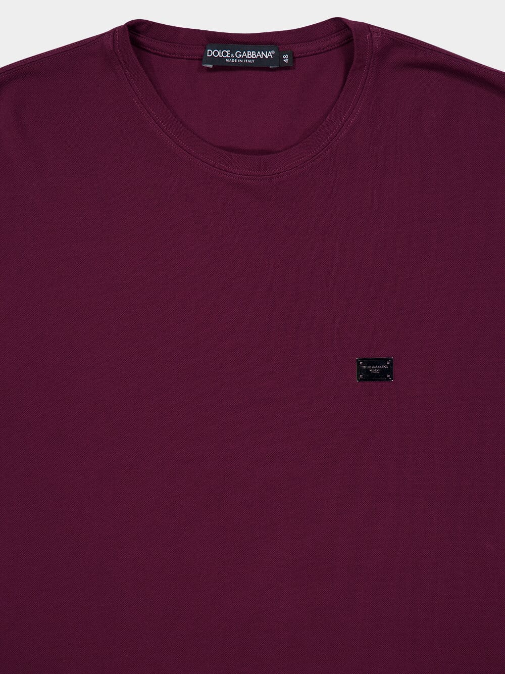 Burgundy Cotton T-shirt with Metal Tag