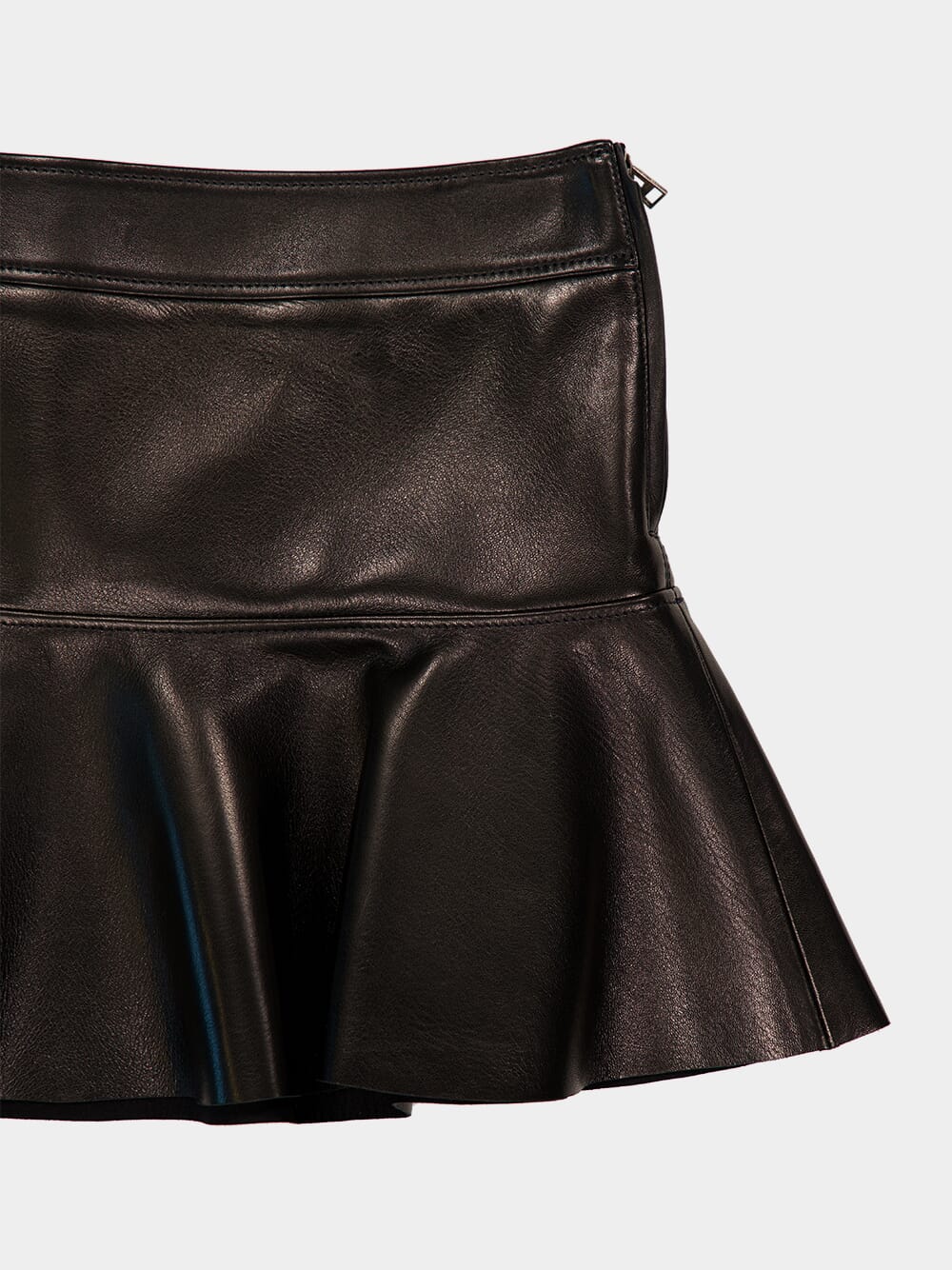 Black Shiny Plonge Leather Mini Skirt