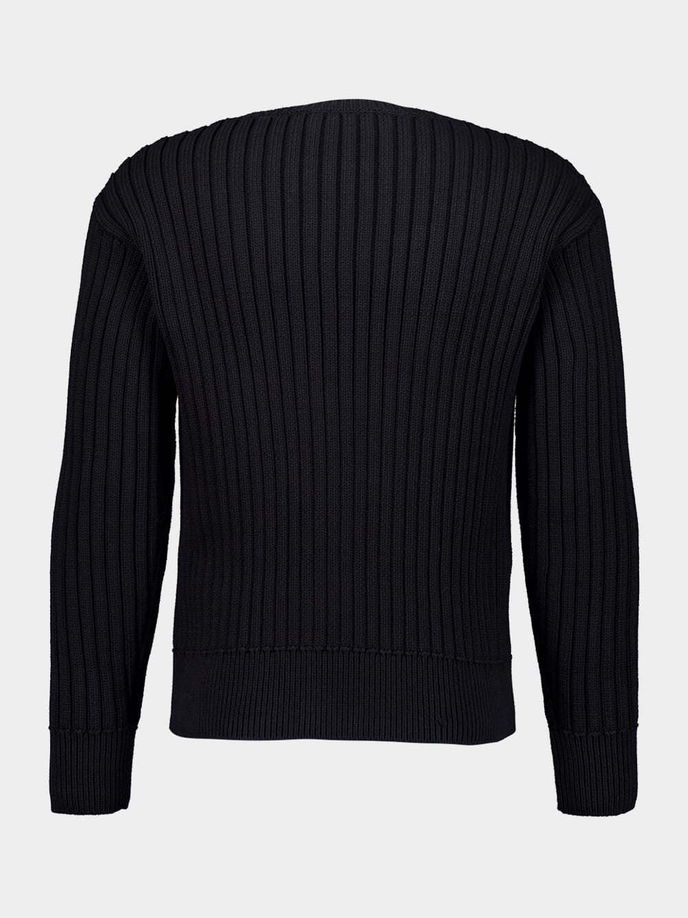 Black Crewneck Cotton Knit Sweater