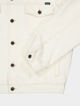 Prada White Old Denim Jacket with Leather Collar