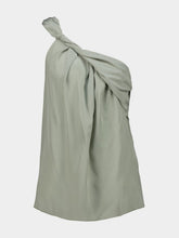 Balmain Olive Draped One-Shoulder Silk Crepe Top