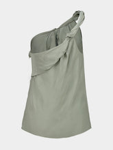 Balmain Olive Draped One-Shoulder Silk Crepe Top