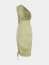 Balmain Pale Green One-Shoulder Mini Dress