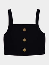 Balmain Black Knit Bralette Top with Buttons