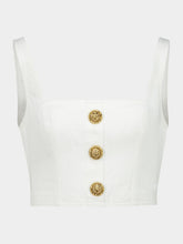 Balmain White Strappy Bralette Top with Gold Buttons
