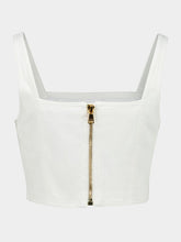 Balmain White Strappy Bralette Top with Gold Buttons