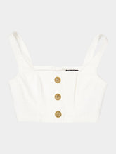 Balmain White Strappy Bralette Top with Gold Buttons
