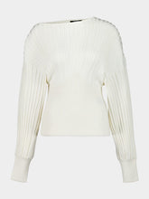 Balmain White Tube-Knit Jumper with Batwing Sleeves