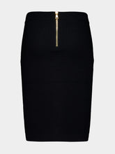 Balmain Black Compact Viscose Midi Skirt with Gold Buttons