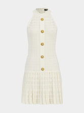 Balmain Natural Sleeveless Mini Dress in Tartan Knit
