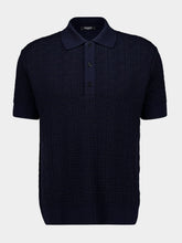 Balmain Marine Blue Monogram Knit Polo Shirt