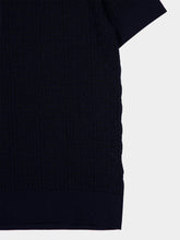Balmain Marine Blue Monogram Knit Polo Shirt