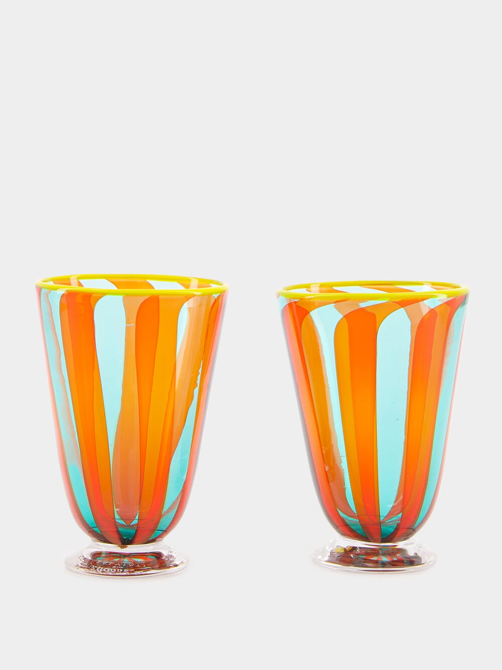 Set of 2 Orange and Turquoise Murano Water Glasses