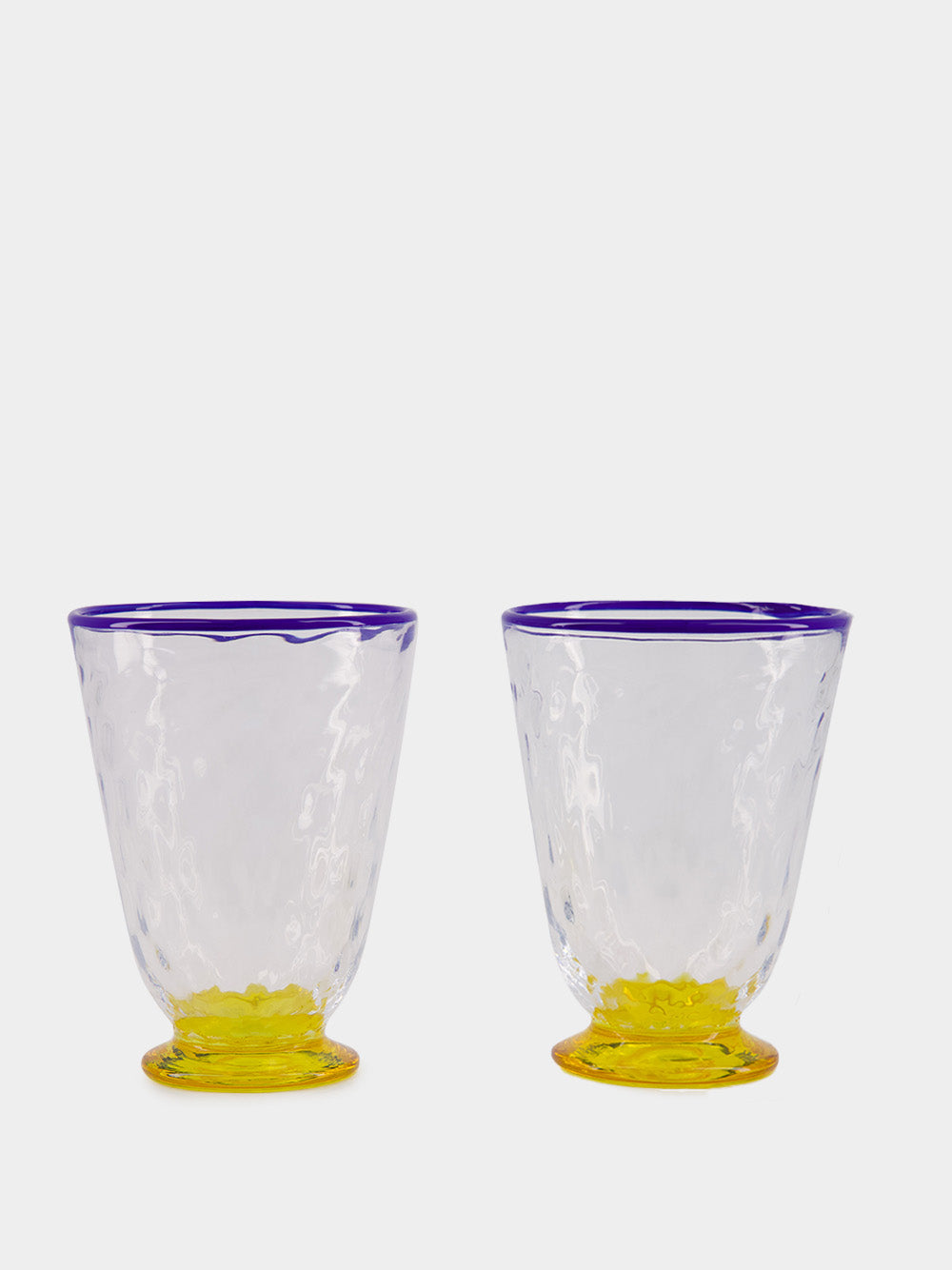 Set of 2 Quilted Murano Yellow Water Glasses