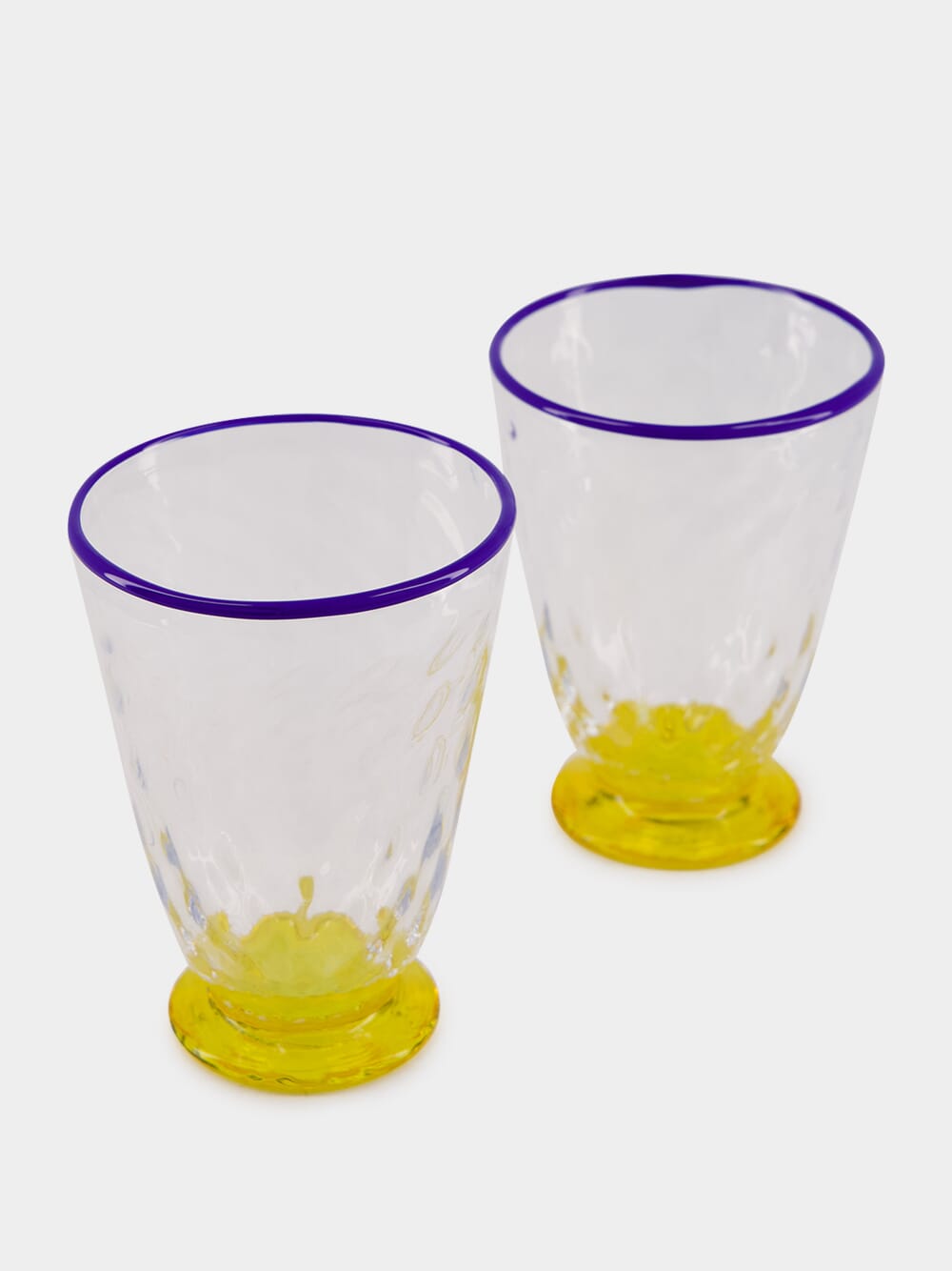 Set of 2 Quilted Murano Yellow Water Glasses