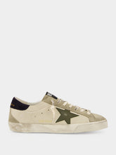 Golden Goose Olive Green and Cream Super-Star Sneakers