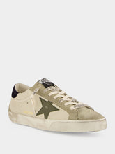 Golden Goose Olive Green and Cream Super-Star Sneakers