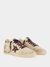 Golden Goose Cream and Burgundy Ball Star Sneakers