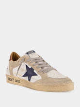 Golden Goose White Ballstar Sneakers with Blue Leather Star